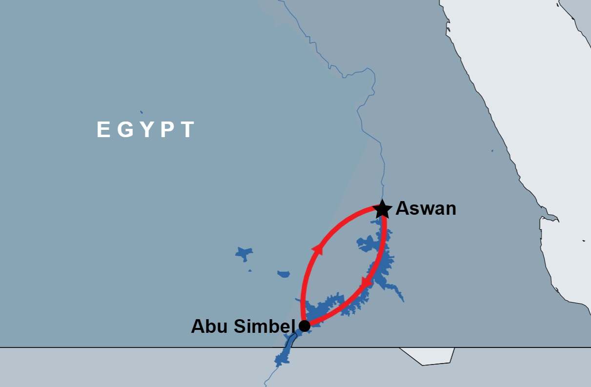 Overnight Tour to Abu Simbel from Aswan route map